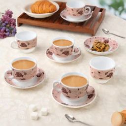 Larah by Borosil Multicolor Ceramic Opalware Cup and Saucer Set of 12 220ml-48