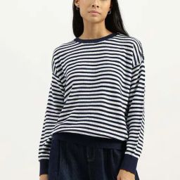 United Colors of Benetton Blue & White Cotton Striped Top-23