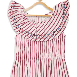 Elle Kids White & Red Cotton Embroidered Top-4