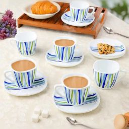 Larah by Borosil Multicolor Ceramic Opalware Cup and Saucer Set of 12 220ml-image-37