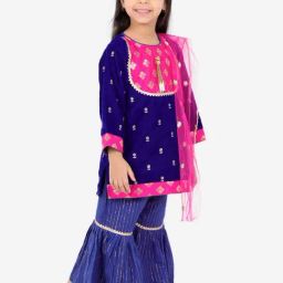 Little Bansi Kids Blue & Rani Embroidered Suit Set-image-17