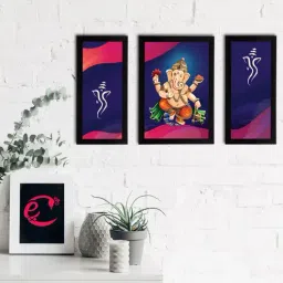 eCraftIndia Set of 3 Lord Ganesha Satin Matt Texture UV Art Painting-41