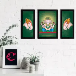 eCraftIndia Set of 3 Lord Ganesha Satin Matt Texture UV Art Painting-18