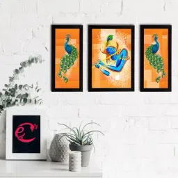 eCraftIndia Set of 3 Lord Krishna Satin Matt Texture UV Art Painting-33