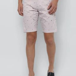 Louis Philippe Pink Cotton Slim Fit Printed Shorts-image-67