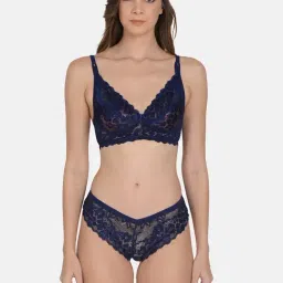 mod & shy Navy Self Pattern Lingerie Set-image-39