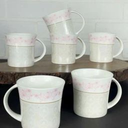 Clay Craft Fine White & Pink Ceramic Coffee Mug (0.2 L) - Set of 6-image-54