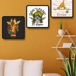 Livin'luxe Black Framed Funky Animal Art 3 Piece Abstract Wall Art-picture-1