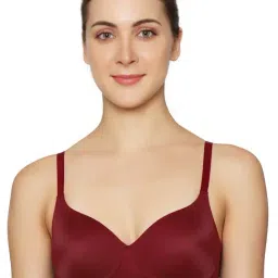 Triumph Maroon Lace Half Coverage T-Shirt Bra-17