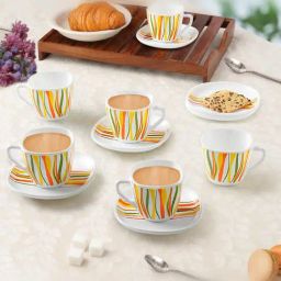 Larah by Borosil Multicolor Ceramic Opalware Cup and Saucer Set of 12 220ml-image-23