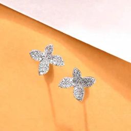 Clara 925 Silver Platinum Plated Swiss Zirconia Floral Stud Earrings Gift for Women-image-95