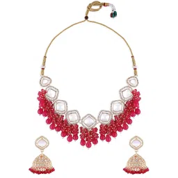 Zaveri Pearls Pink Cluster Beads Drop Dazzling Stones Diamonds Necklace & Earring Set-ZPFK17993 image 5