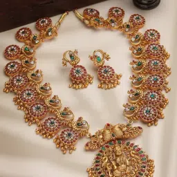 Panash Gold Plated Stone Studded & Beaded Jewellery Set-image-56