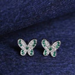 Clara 925 Silver Platinum Plated Swiss Zirconia Verde Butterfly Stud Earrings Gift for Women-image-67