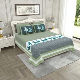JaipurFabric Green Pure Cotton 280 TC Divine Dance King Size Bedsheet with 2 Pillow Covers-image-42