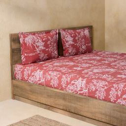 Westside Home Rust Printed King Bed Fitted Sheet and Pillowcase Set-12