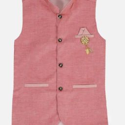 Fourfolds Kids Pink Regular Fit Waistcoat-image-98