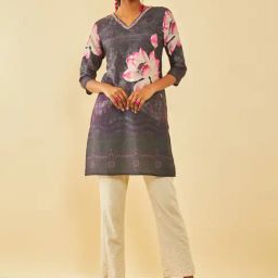 Soch Purple Muslin Blend Floral Printed Kurta With Embellishment-image-66