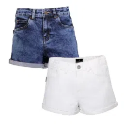 Kiddopanti Girls Blue & White Denim Shorts - Pack of 2-picture-45