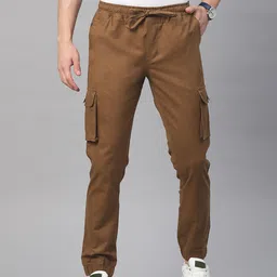Hubberholme Men Brown Smart Slim Fit Pleated Jogger Trousers-image-35