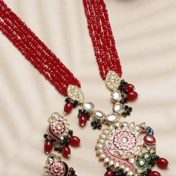 Panash Gold Plated & Red Kundan Jewellery Set-15