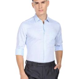 Arrow Light Blue Cotton Slim Fit Checks Shirt-picture-22