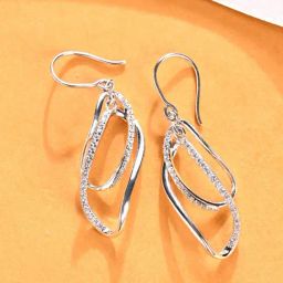 Clara 925 Sterling Silver Platinum Plated Swiss Zirconia Twisted Long Drop Earrings for Women-image-7