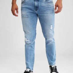 Spykar Blue Slim Fit Distressed Jeans-image-11