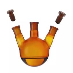 ABGIL 3 L Boiling Flask Round Bottom Amber 3 Neck with Interchangeable Stopper for Side Neck Joints, FB-301-12-88