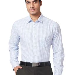 Raymond Blue & White Slim Fit Check Shirt-image-11