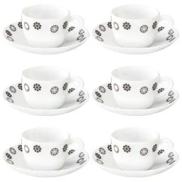 Larah by Borosil White Ceramic Opalware Cup and Saucer Set of 12 140ml-45