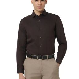 Peter England Brown Cotton Regular fit Stripes Shirt-image-95