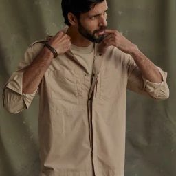 ANDAMEN Light Khaki Regular Fit Cotton Overshirt-image-31