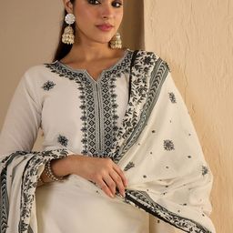 Indo Era Women Ethnic Motifs Pure Cotton Kurta with Trousers & With Dupatta Kurta Sets-picture-36