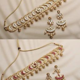 Panash Gold Plated & White Kundan Reversible Jewellery Set-11
