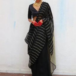 Chidiyaa Black Chandni Raatein Binodini Handwoven Linen Zari Saree-picture-20