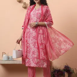 Yufta Women Ethnic Motifs Printed Cotton Kurta with Trousers & Dupatta-23