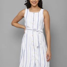Allen Solly White Striped A Line Dress-image-56