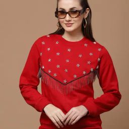 KASSUALLY Red Fleece Embellished Sweatshirt-52