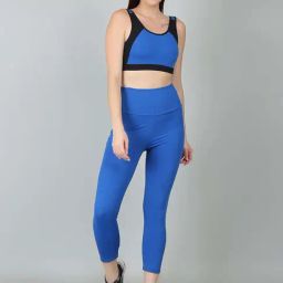 N-Gal Blue & Black Printed Sports Bra With Tights Set-image-74