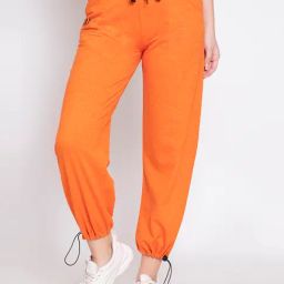 FEMEA Orange Cotton Blend Solid Joggers-picture-36