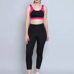N-Gal Black & Pink Printed Sports Bra With Tights Set-image-24