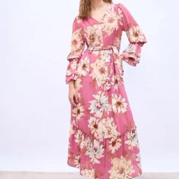 Styli Pink Print A Line Dress-image-15
