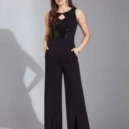 Life With Pockets Black Relaxed Fit Embellished Jumpsut-image-98