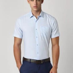 Peter England Blue Regular Fit Checks Shirt-image-82