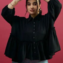 Curve By Kassually Black Regular Fit Oversized Shirt-image-26