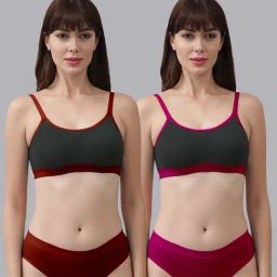 AROUSY Maroon & Pink Cotton Bra Panty Set - Pack Of 2-image-95