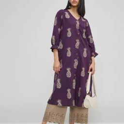 Utsa by Westside Purple Fruit Design A-Line Cotton Blend Kurta-image-76
