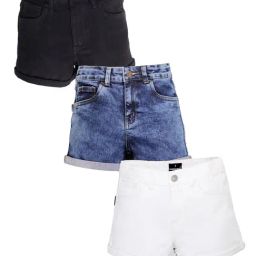 Kiddopanti Girls Black, Blue & White Denim Shorts - Pack of 3-image-26