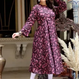Miravan Purple Cotton A Line Floral Print Kurta-image-21
